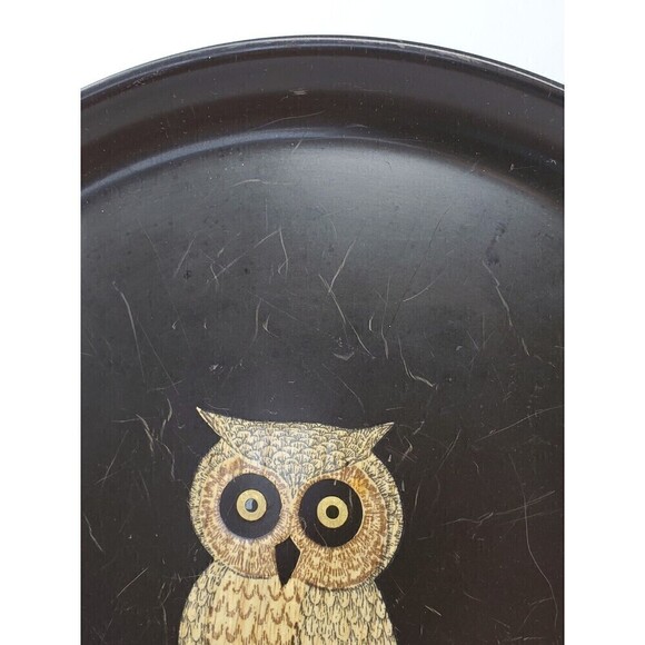 VINTAGE COUROC OF MONTEREY LOT BLACK OWL INLAY PLATE BOWL 1970s - Picture 9 of 12